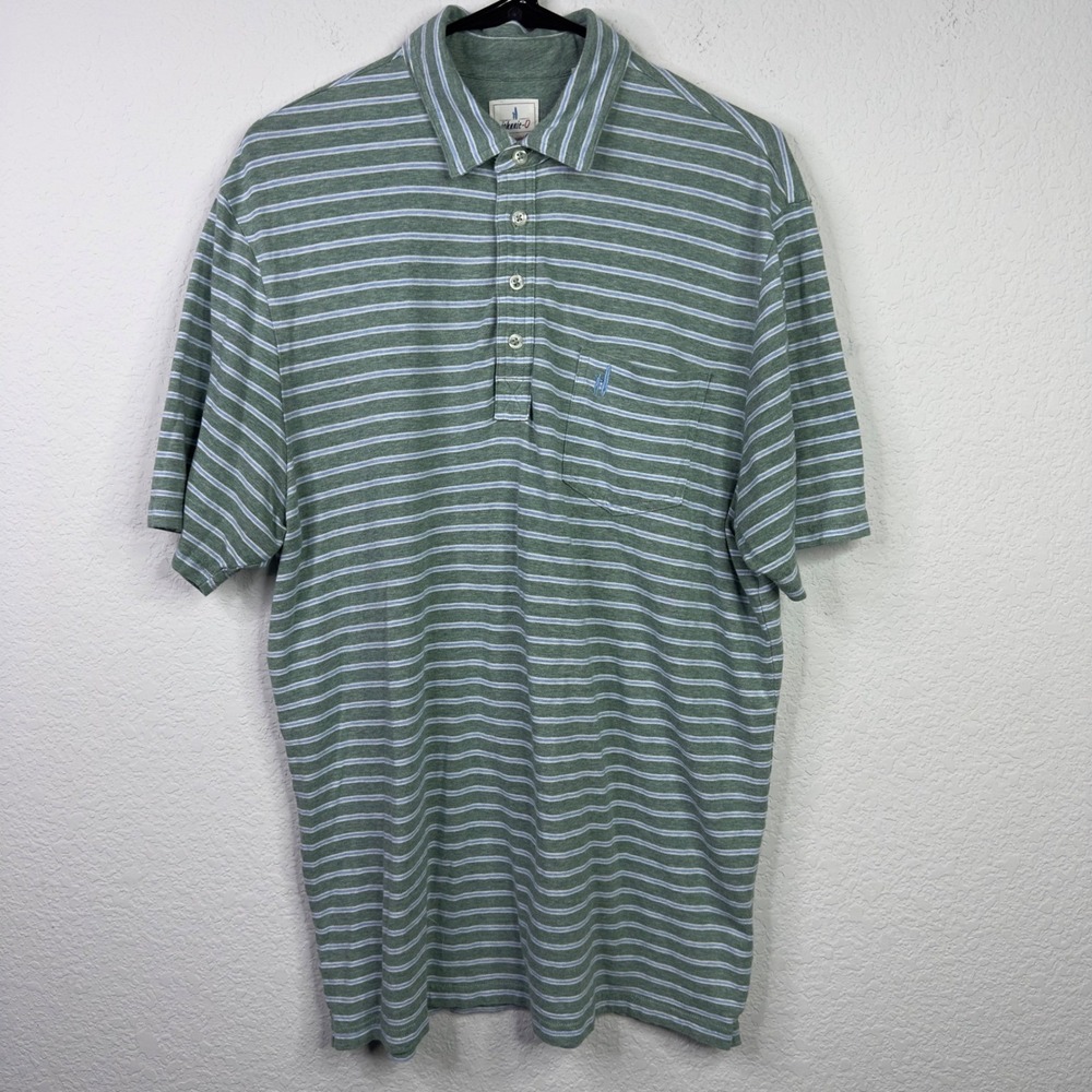 Johnnie-O Hangin Out Polo Shirt‎ Mens L Green Blue Striped Golf Athleisure